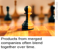 Products from merged companies often blend together over time.